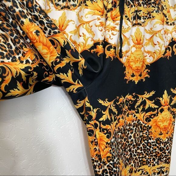 MINKPINK Imperial Jungle Jogger Pants Lion Head Black Orange Leopard Print - Picture 7 of 13